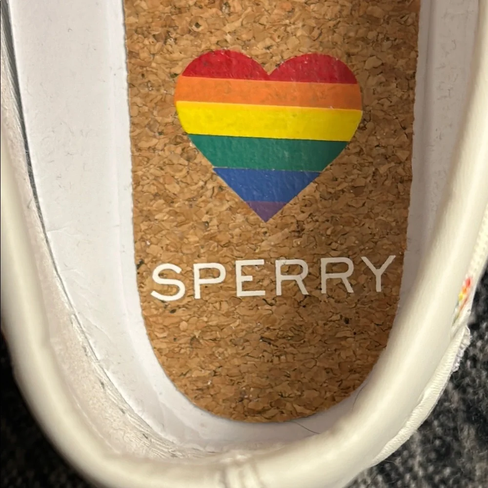 Sperry Men's Authentic Original Pride 2-Eye White/Rainbow Boat Shoes, Size 10